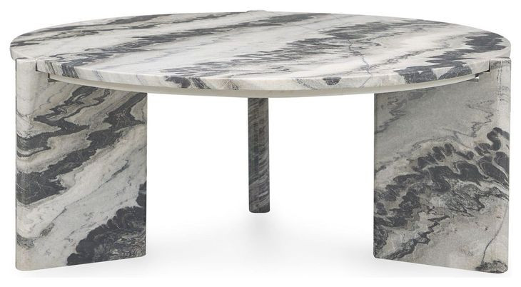 Zora Charcoal Gray Round Marble Top Coffee Table