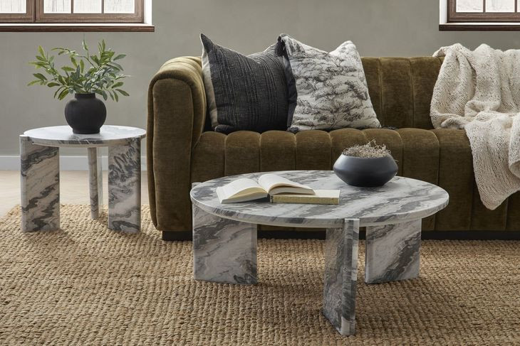 Zora Charcoal Gray Round Marble Top Coffee Table