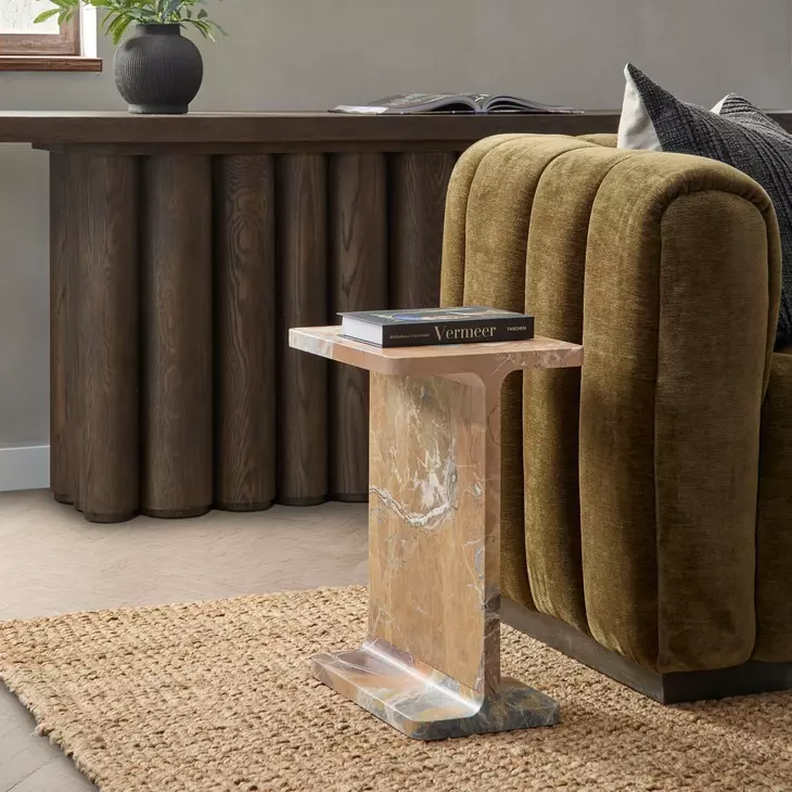 Delaney Rusty Brown Rectangular Marble Top Accent Table
