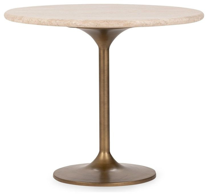 Malani Beige and Tan 36" Round Travertine Top Dining Table