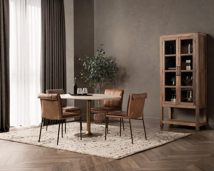 Malani Beige and Tan 36" Round Travertine Top Dining Table