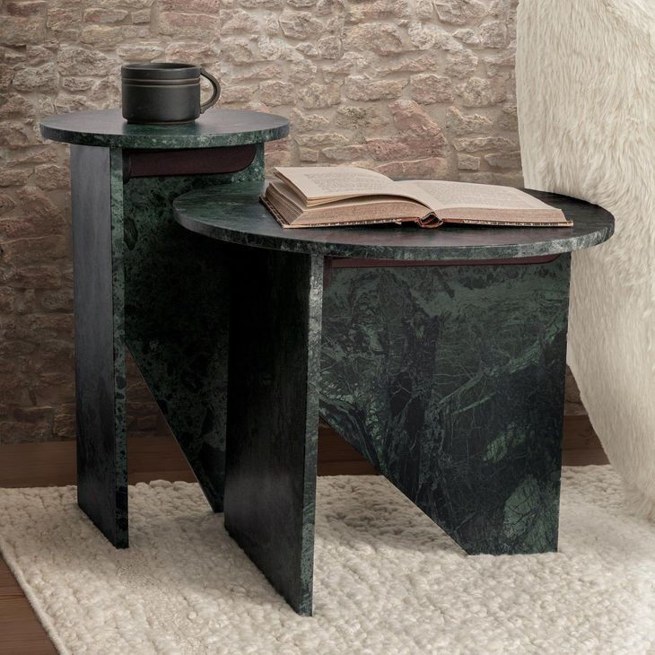 Briley Emerald Green Round Marble Top Small Accent Table