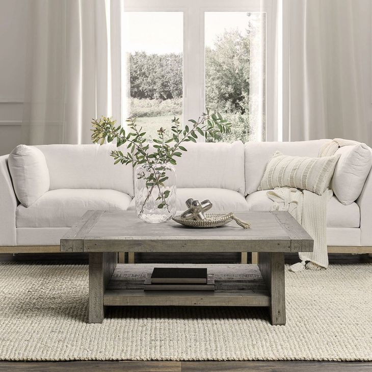 Stonebridge Distressed Gray Square Concrete Top Coffee Table