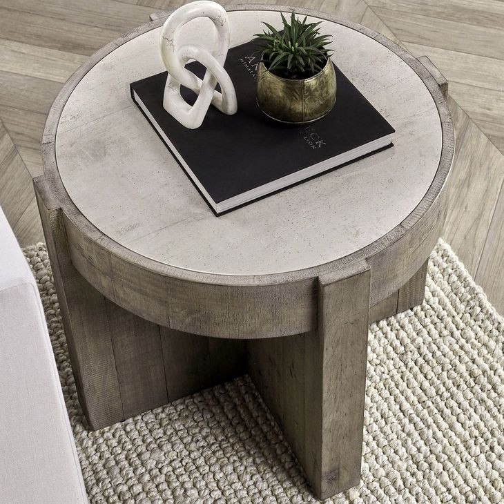 Sonoma Antique White and Distressed Gray Round Concrete Top End Table