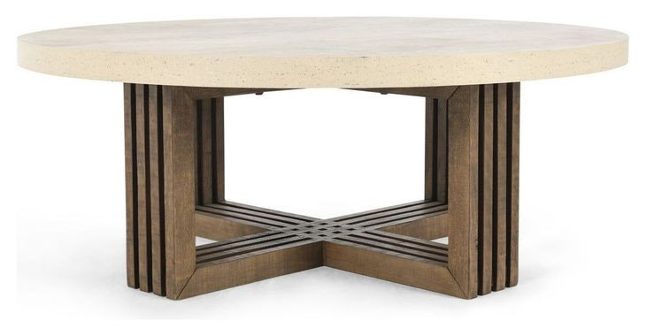 Aspen Antique White and Distressed Brown Round Coffee Table