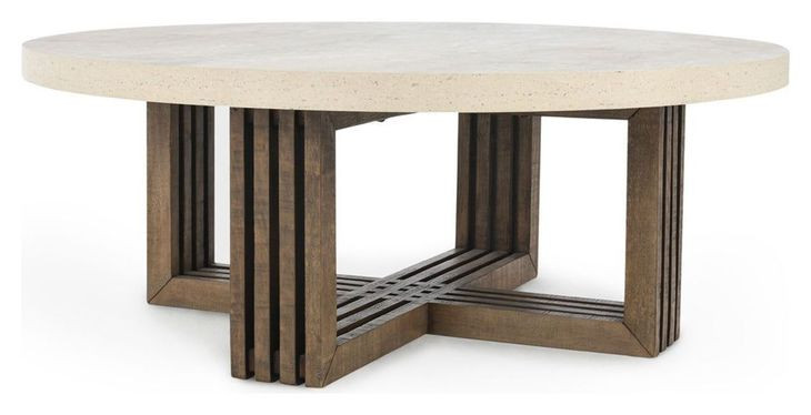 Aspen Antique White and Distressed Brown Round Coffee Table