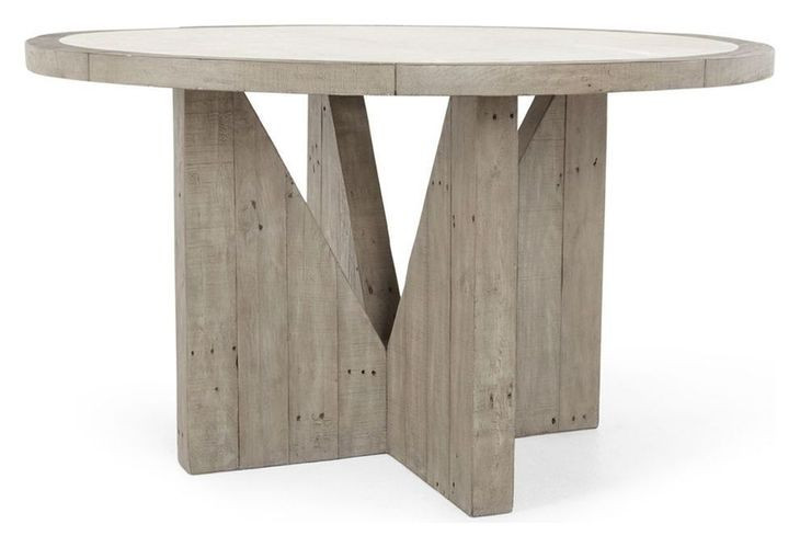 Vincent Distressed Gray and White 55" Round Concrete Top Dining Table