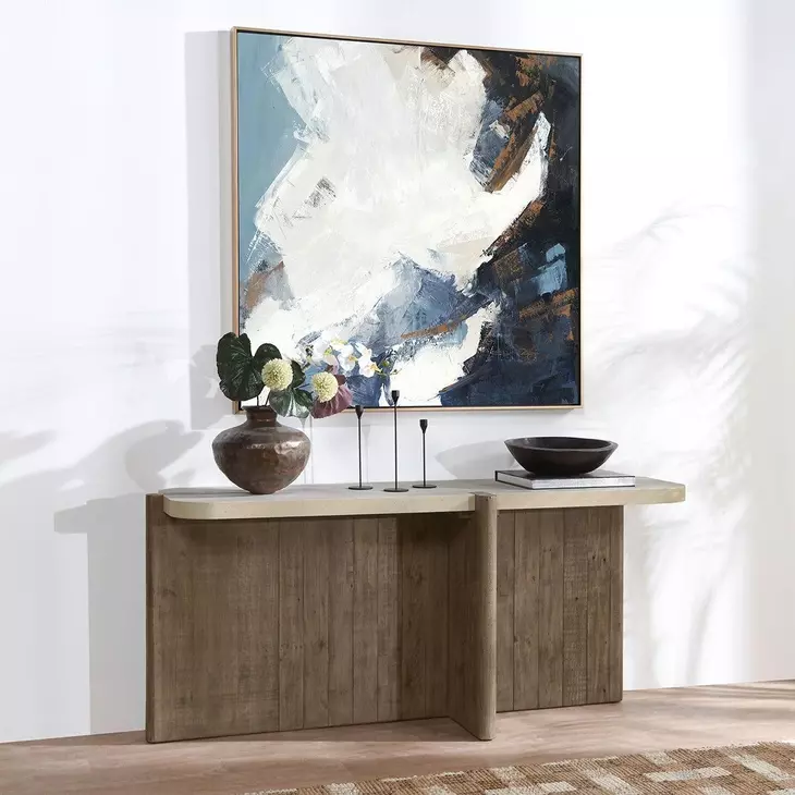 Dillon Natural and Antique White Rectangular Concrete Top Console Table