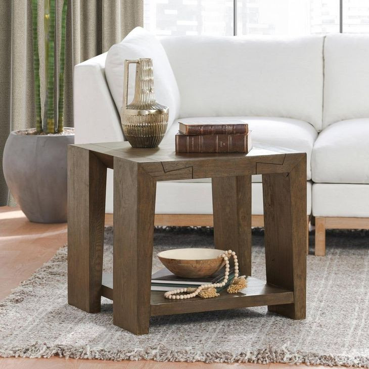 Troy Suede Brown Square End Table