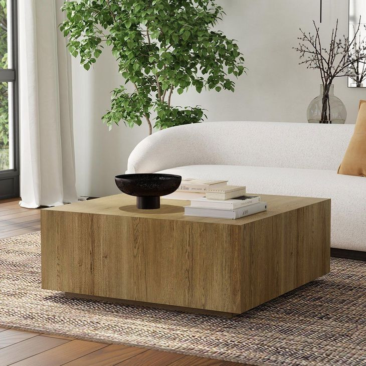 Layne Light Brown Square Coffee Table with Casters