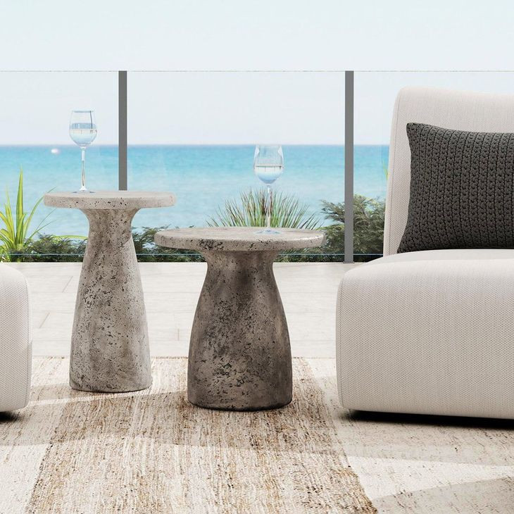 Collins Dark Gray 16" Round Outdoor Concrete Top Accent Table