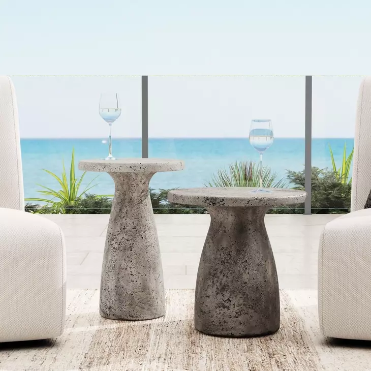 Collins Light Gray 19" Round Outdoor Concrete Top Accent Table