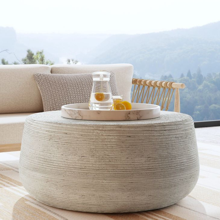 Nellie Light Gray Round Outdoor Concrete Top Coffee Table