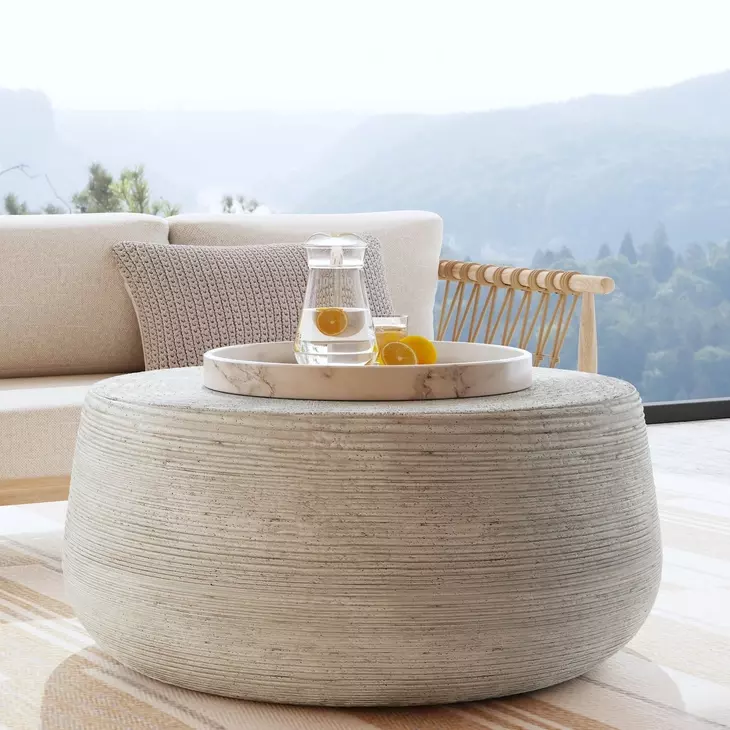Nellie Light Gray Round Outdoor Concrete Top Coffee Table