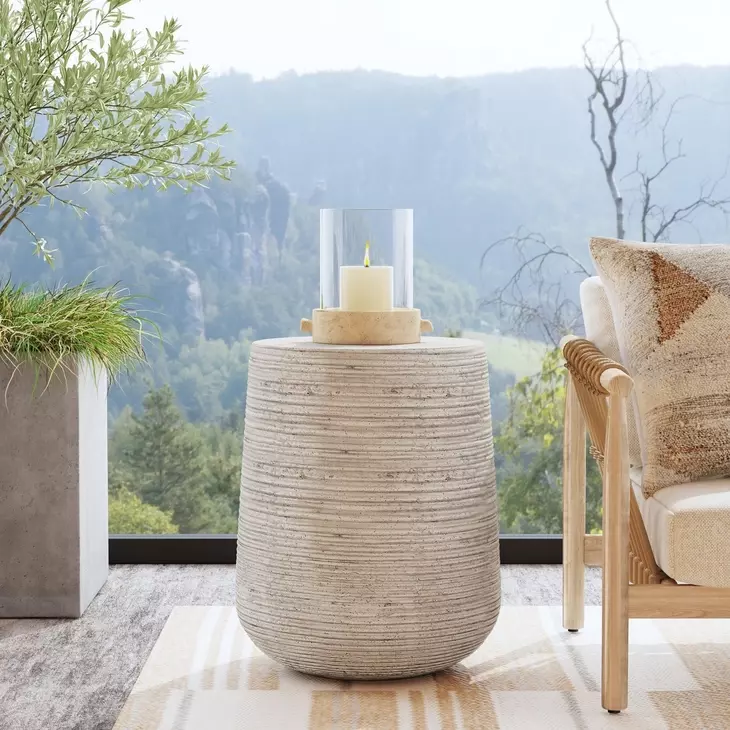 Nellie Light Gray Round Outdoor Concrete Top End Table