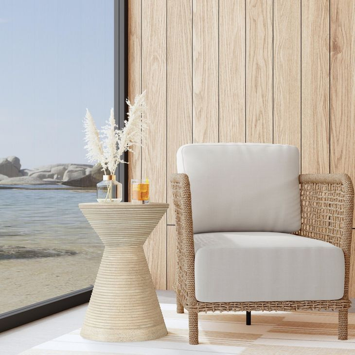 Fern Beige Round Outdoor Concrete Top Accent Table