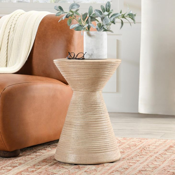 Fern Beige Round Outdoor Concrete Top Accent Table