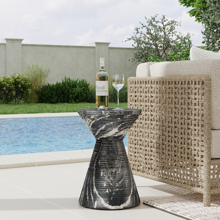 Fern Black Round Outdoor Concrete Top Accent Table