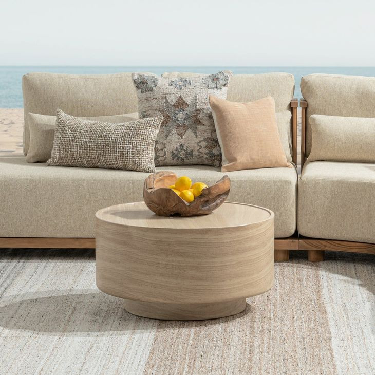 Mckenna Beige Round Outdoor Concrete Top Coffee Table