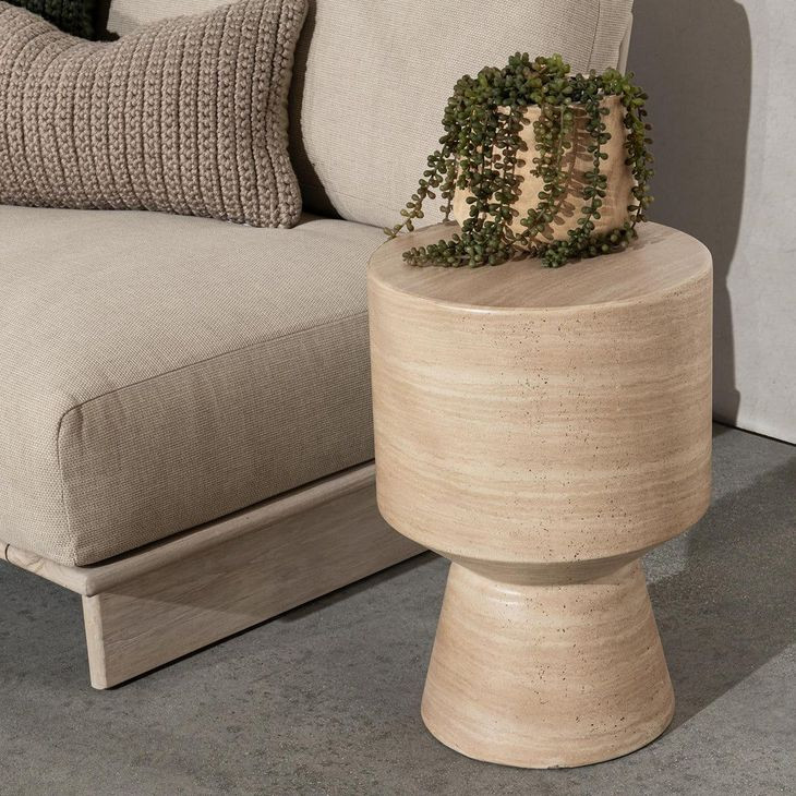 Terrace Beige Round Outdoor Concrete Top Accent Table
