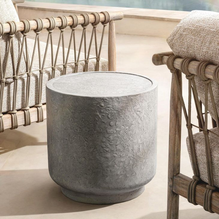 Sania Athena Gray Round Outdoor Concrete Top Accent Table