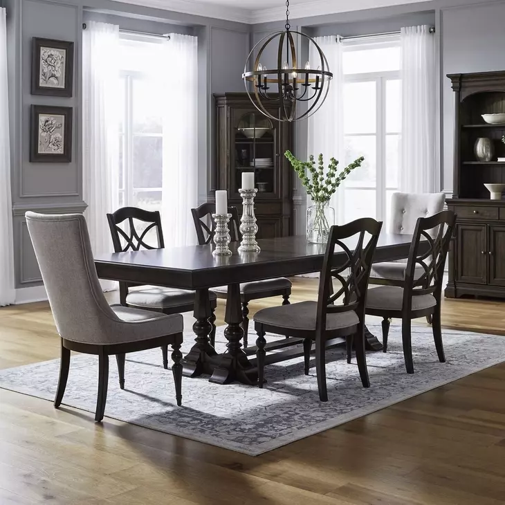 Arden Road Satin Cherry and Cream Upholstered 7 Piece Extendable Dining Set