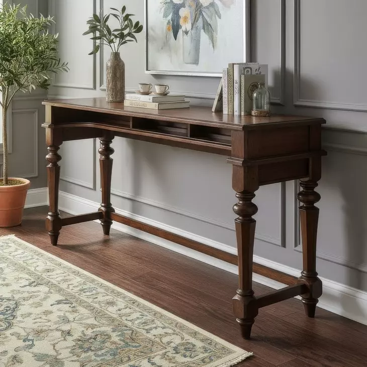 Arden Road Satin Cherry Rectangular Console Bar Table with USB Charging