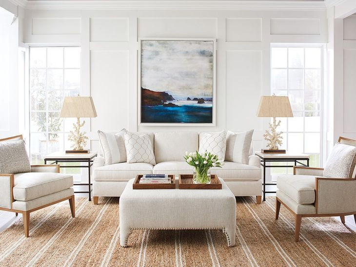 Sheffield Beige 43" Upholstered Cocktail Ottoman with Nailhead Trim