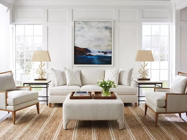 Sheffield Beige 43" Upholstered Cocktail Ottoman with Nailhead Trim