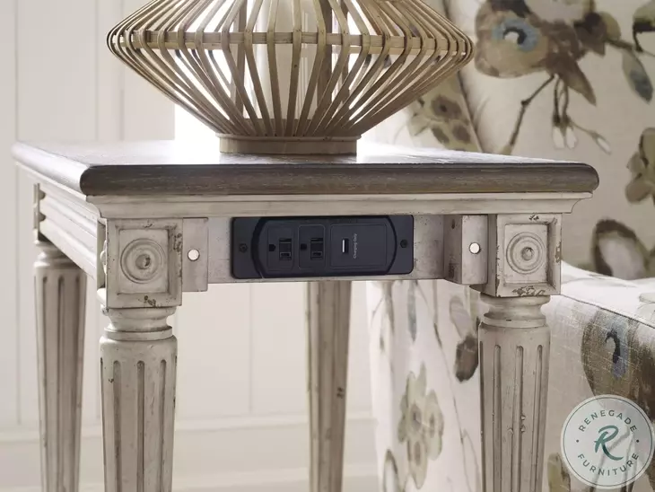 Westvale Fossil and Parchment Charging Chairside Table