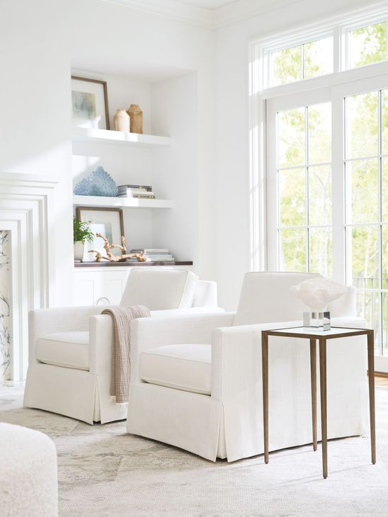 Beach Club White Upholstered Club Swivel Chair