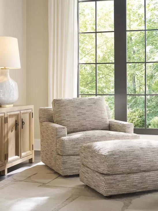 Millington Beige and Brown Upholstered Rectangular Ottoman by Barclay Butera