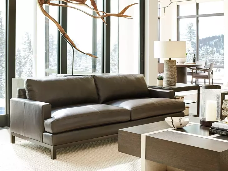Horizon Chocolate Leather Upholstered 88" Sofa