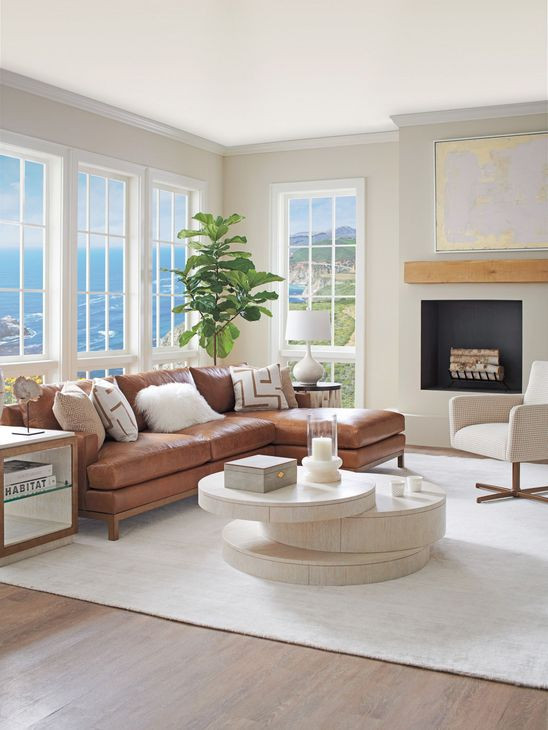 Horizon Calais Brass 110" Leather Upholstered LAF Sectional