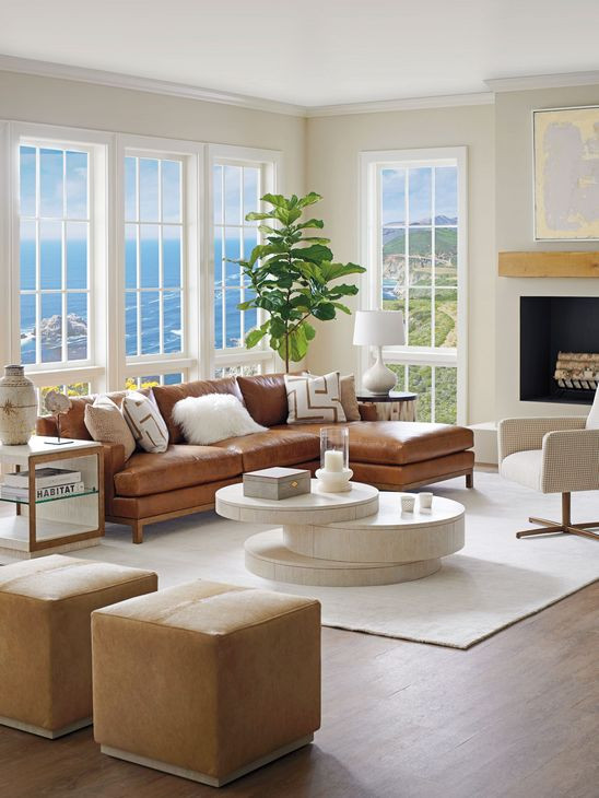 Horizon Calais Brass 110" Leather Upholstered LAF Sectional