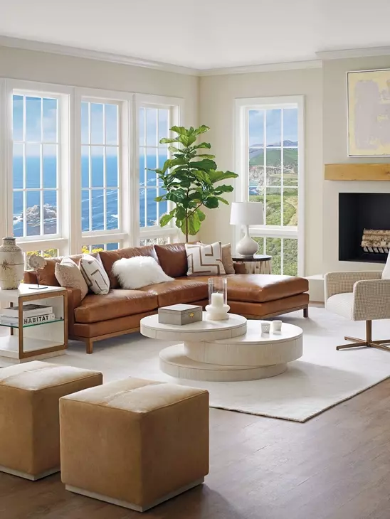 Horizon Calais Brass 110" Leather Upholstered LAF Sectional