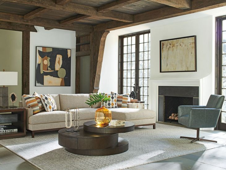 Horizon Beige and Brown 110" Leather Upholstered LAF Sectional