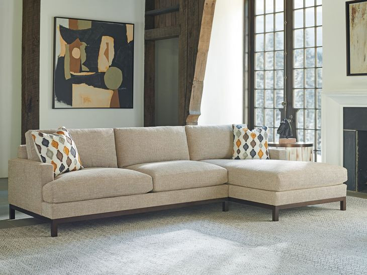Horizon Beige and Brown 110" Leather Upholstered LAF Sectional