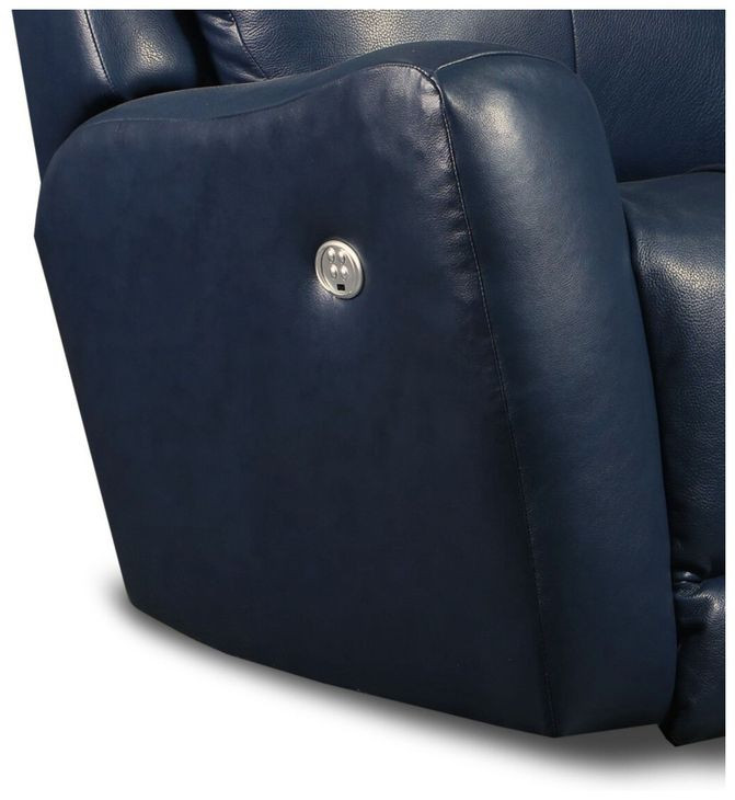 View Point Blue Leather Rocker Power Recliner with USB Charging