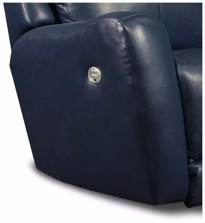 View Point Blue Leather Rocker Power Recliner with Power Headrest and USB Charging