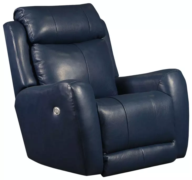 View Point Blue Leather Rocker Power Recliner with Power Headrest and USB Charging