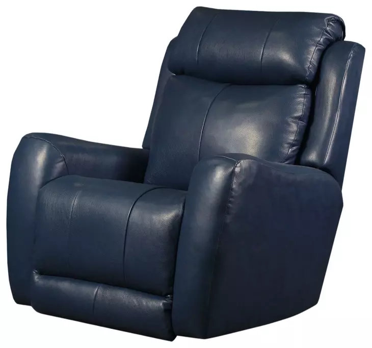 View Point Blue Leather Rocker Power Recliner with Power Headrest and USB Charging