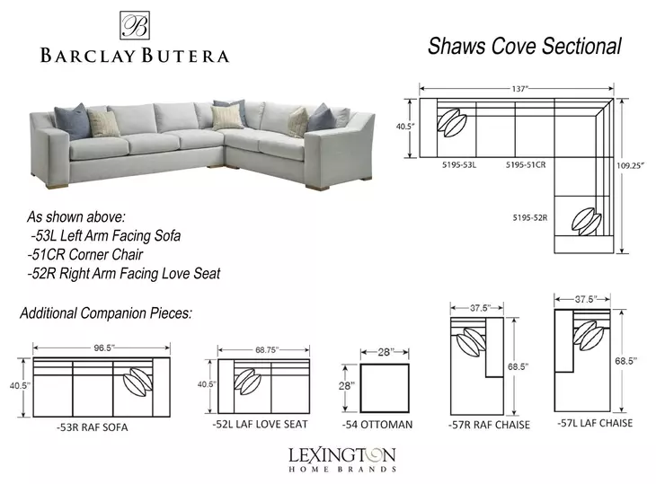 Shaws Cove Blue 3 Piece Modular Sectional with Pillows by Barclay Butera