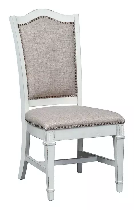 Abbey Park Antique White and Weathered Brown Upholstered 5 Piece Extendable Dining Set with Nailhead Trim