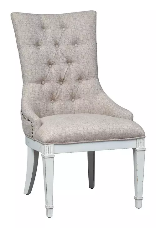 Abbey Park Antique White and Weathered Brown Upholstered 7 Piece Extendable Dining Set with Nailhead Trim
