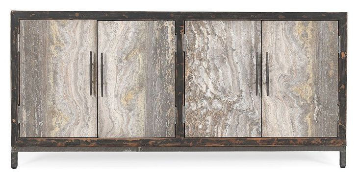 Lisbon Weathered Black and Travertine 4 Door Buffet