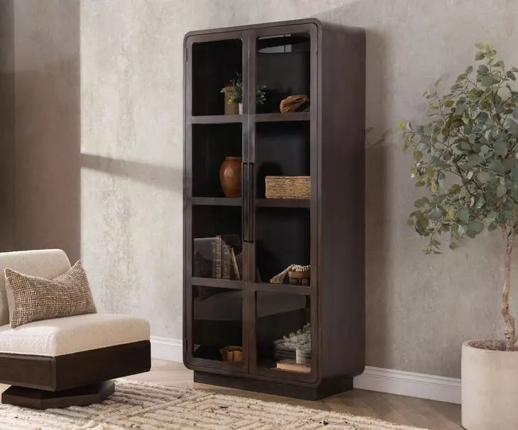Rogers Dark Brown 2 Glass Door Display Cabinet