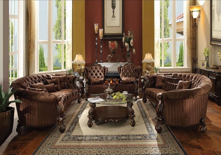 Versailles Brown 109" Sofa with Nailhead Trim