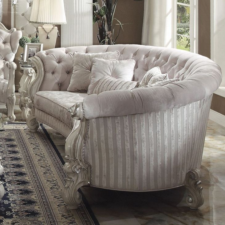 Versailles Ivory 109" Sofa with Nailhead Trim