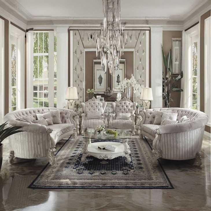 Versailles Ivory 109" Sofa with Nailhead Trim